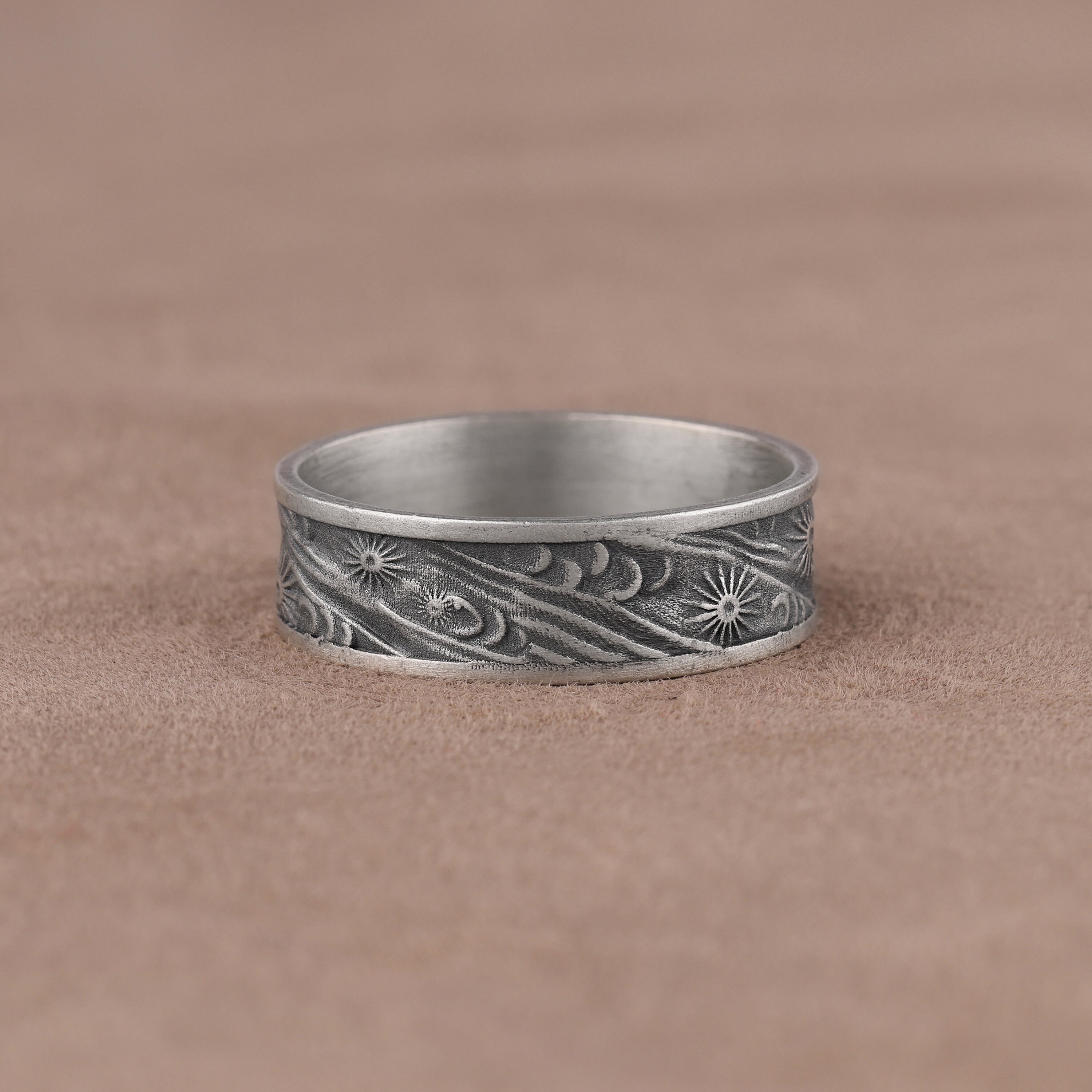 Sky Stars and Sun Band Ring, Celestial Jewelry, Night Sky Wedding Band ...
