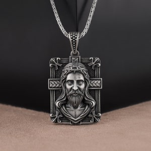 Jesus Mens Necklace, Christ Jesus Pendant, Religious Silver Man Pendant, Religious Charm Medallion, Catholic Men Pendant, Crucifix Necklace