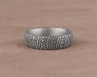 Minimalist Japanese Art Band Ring, Cute Clouds Engraved Promise Ring for Couples, 925 Sterling Silver Wedding Band, Handmade Engagement Ring