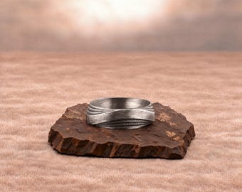 Elegant Band Ring with Layered Ridges, Mens Wedding Jewelry in 925 Sterling Silver