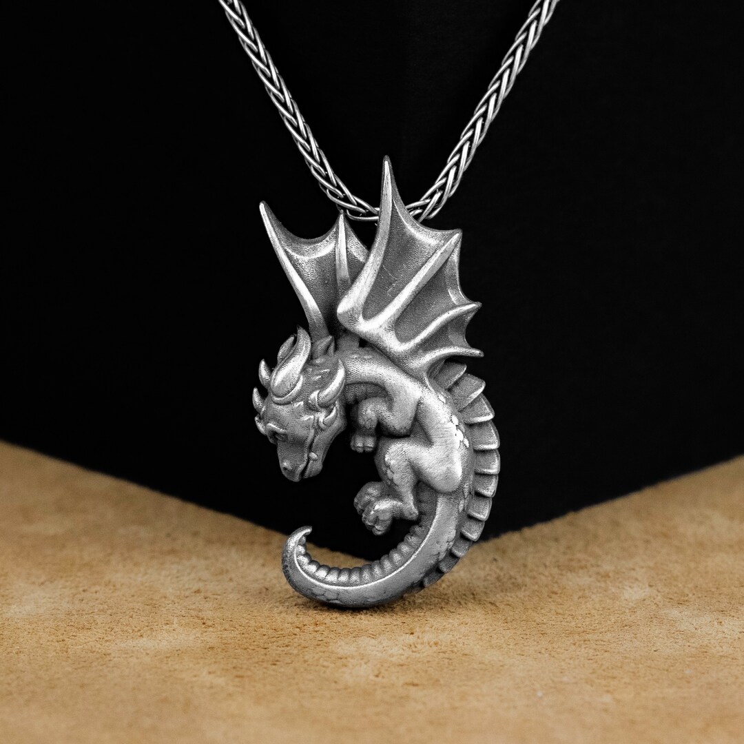 Dragon Pendant Baby Dragon Unique Silver Necklace Silver Mythology 