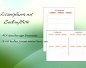 Essensplan und Einkaufsliste zum Ausdrucken, A4 Menüplaner PDF, deutsch, sofort downloaden