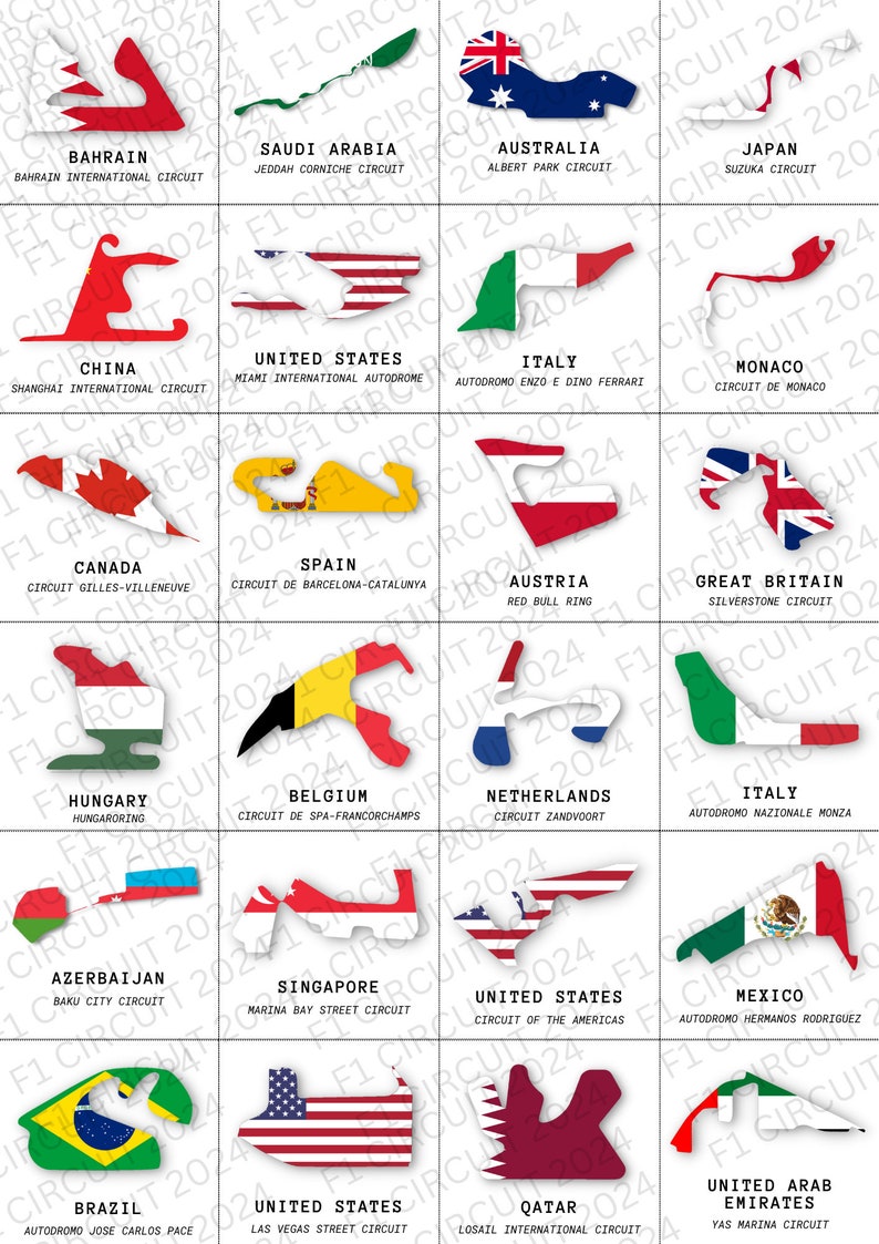 Formula 1 2024 &amp; 2025 Race Circuits Printable Making Journaling Easier for F1 Fans - Etsy