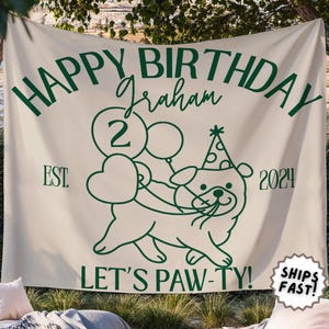 Let's Pawty Birthday Custom Banner Dog Birthday Party Backdrop, Puppy Party Welcome Sign Dog Lover Birthday Banner for Pet Balloon Garland