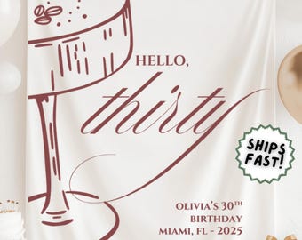 Espresso Martini Themed 30th Birthday Banner – Custom Hello Thirty Party Backdrop • Brown Martini Party Décor • Tini Sign 30th Name Flag