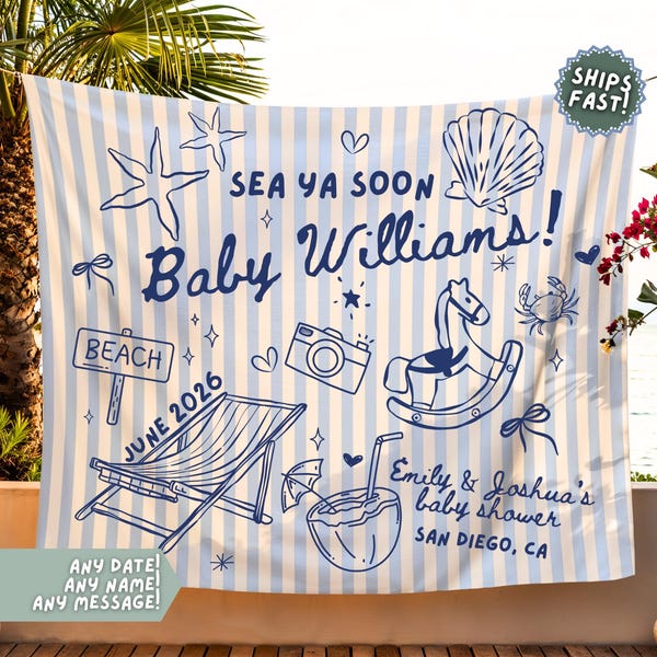 Sea You Soon Baby Shower Banner, Seashell Baby Shower Backdrop, Under The Sea Baby Sprinkle Tapestry, Coastal Baby Shower Decorations