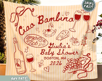 Custom Ciao Bambino Baby Shower Banner, Italian Baby Shower Backdrop, Mediterranean Theme Baby Shower Welcome Sign for Ciao Baby Party Decor