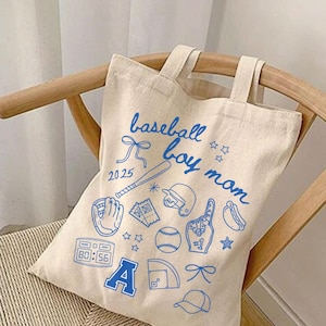 Baseball Mom Canvas Tote Bag - Boy Mom Baseball Lover Gift, Game Day Bag Baseball Boy Mom Gift, Baseball Mama Birthday Gift for Mother's Day