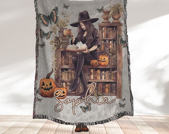 Cottagecore Witch Woven Blanket Book Reader Gift Bookish Wall Tapestry Witchy Gift For Best Friend Dark Academia Throw Book Lover Blanket