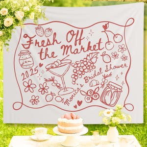 Custom Fresh Off the Market Banner Sign, Flowers Bachelorette Party Decor Tapestry, Citrus Bridal Shower Brunch Hanging Backdrop Photobooth