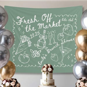 Custom Fresh Off the Market Banner Sign, Flowers Bachelorette Party Decor Tapestry, Citrus Bridal Shower Brunch Hanging Backdrop Photobooth