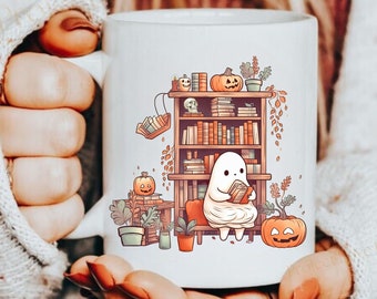 Personalized Halloween Coffee Mug for Book Lover Mug Fall Home Bookish Halloween Mugs Ghost Mug New Home Autumn Housewarming Party Gift