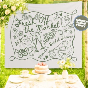 Custom Fresh Off the Market Banner Sign, Flowers Bachelorette Party Decor Tapestry, Citrus Bridal Shower Brunch Hanging Backdrop Photobooth