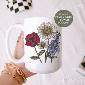 Birth Flower Mug Baby Announcement Gift Mom Birth Month Coffee Mug Gift for New Mom Pregnancy Announcement Mom Mug with Kids Name Tea Cup