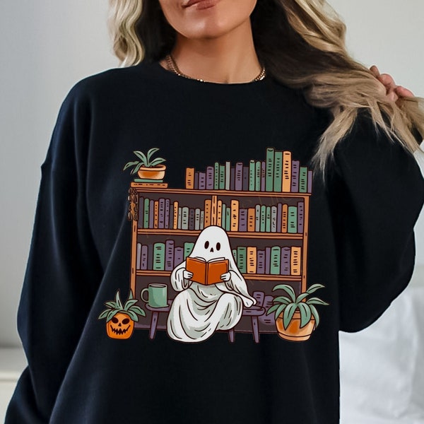 Witchy Gifts for Book Lover Cottagecore Pumpkin Witch Sweatshirt Bookworm Back To School Reading Fall Sweater Present Bookworm Aunt Birthday