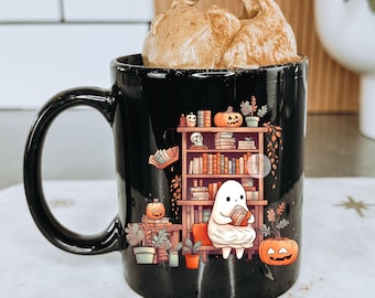 Cute Ghost Mug Ghost Reading Mug Gift for Book Lover Bookish Housewarming Party Gift Office Coworker Gifts Halloween Mug Personalized