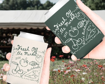 Fresh Off the Market Bachelorette Can Cooler, Custom Summer Drink Holder, Farmers Market Bridal Party Decoration, She's Off Market Koozies