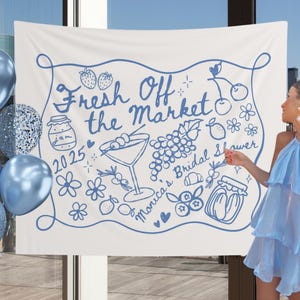 Custom Fresh Off the Market Banner Sign, Martini Bachelorette Party Decor Tapestry, Citrus Bridal Shower Brunch Hanging Backdrop Photobooth
