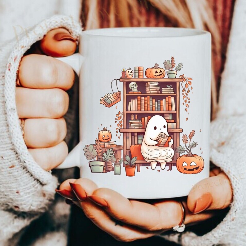 Cute Ghost Mug Ghost Reading Mug Gift for Book Lover Bookish Housewarming Party Gift Office Coworker Gifts Halloween Mug Personalized