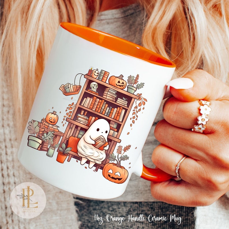 Cute Ghost Mug Ghost Reading Mug Gift for Book Lover Bookish Housewarming Party Gift Office Coworker Gifts Halloween Mug Personalized