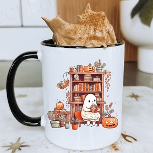 Cute Ghost Mug Ghost Reading Mug Gift for Book Lover Bookish Housewarming Party Gift Office Coworker Gifts Halloween Mug Personalized