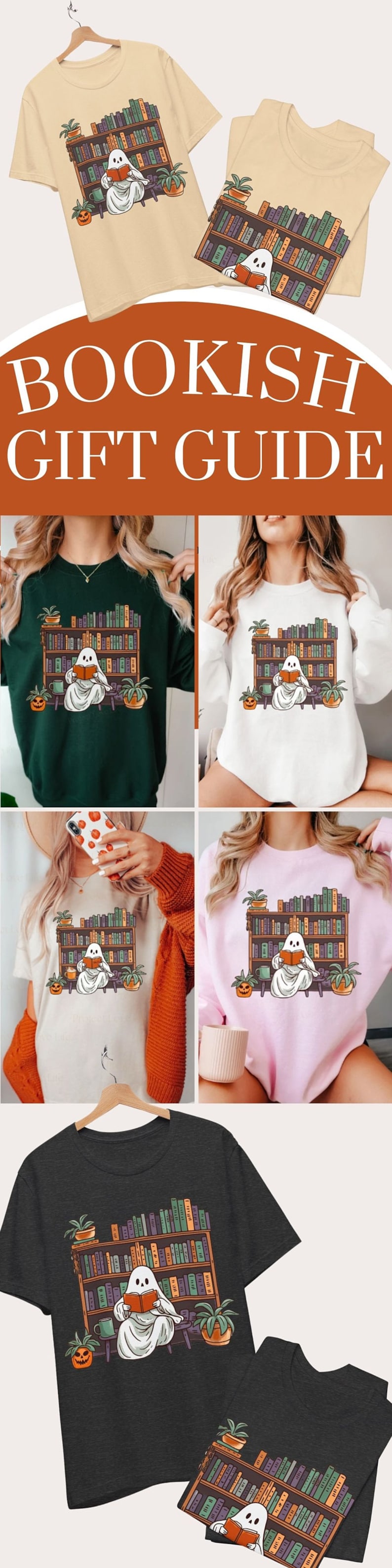 Bookish Ghost Sweater Spooky Library Shirt for Book Lover Reading Sweatshirt Cottagecore Pumpkin Crewneck Gift for Librarian Appreciation