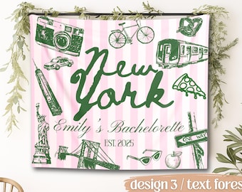 Custom Bachelorette Party Tapestry, Personalized Bachelorette Weekend Banner NYC Bach Photo Backdrop, Welcome Sign Decoration for Beach Bash