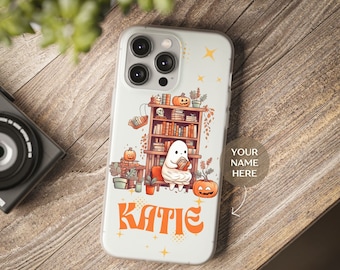 Spooky Bookish Phone Case Custom Book Lover iPhone Cover Ghost Reading Gift for Bookworm Phone Case Horror i Phone 14 pro max Horror Case