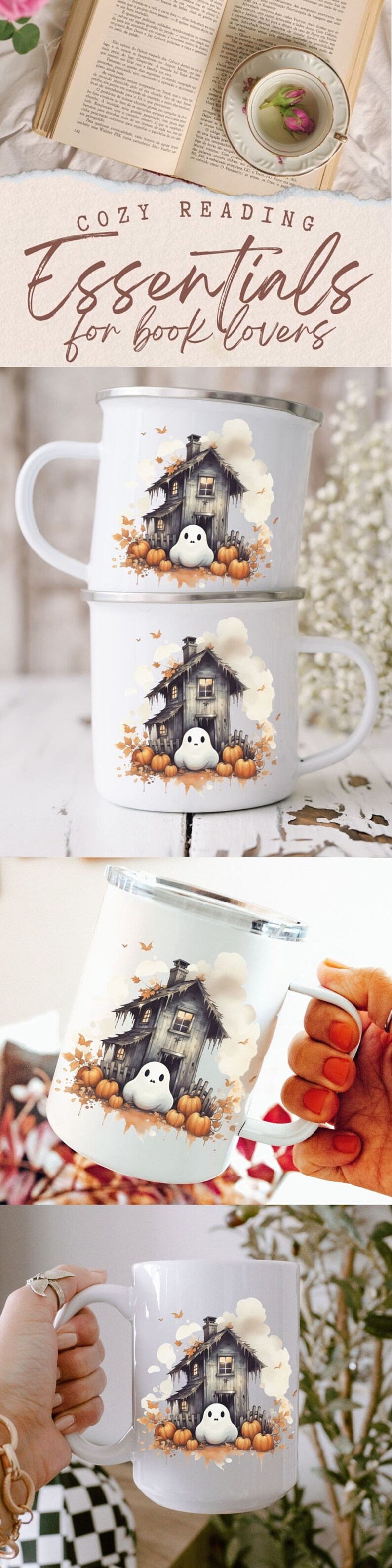 Ghost Pumpkin Mug Bookworm Gifts Fall Autumn Cottagecore Mug Supernatural Horror Movie Witchy Best Friend Spooky Aesthetic Party Favor Gifts