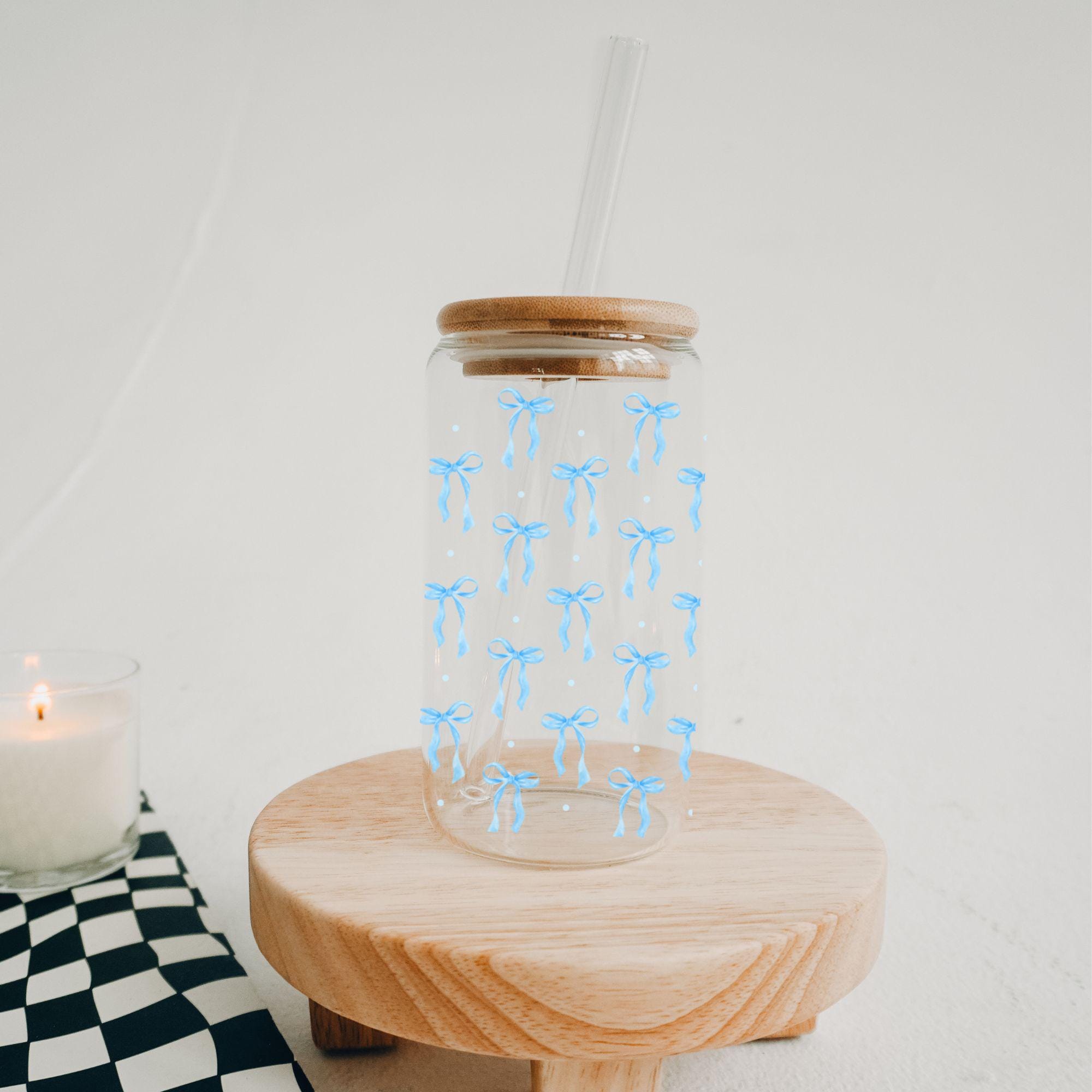 Pink Coquette Bow Iced Coffee Tumbler Glass Cup Preppy Gift for Iced ...