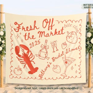 Custom Fresh Off the Market Banner Sign, Flowers Bachelorette Party Decor Tapestry, Citrus Bridal Shower Brunch Hanging Backdrop Photobooth