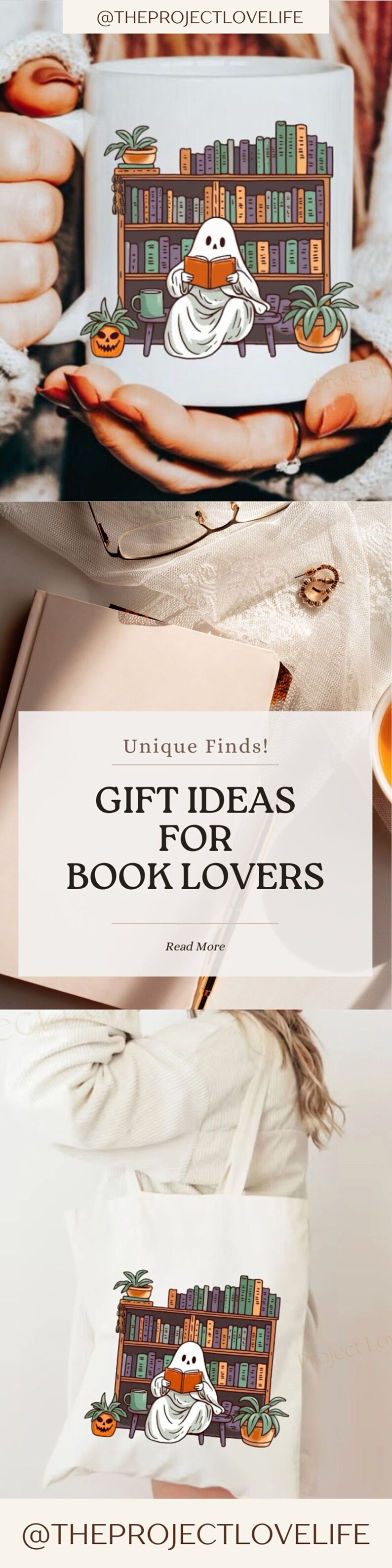 witchy gift ideas for book lovers with ghost ceramic mug reading book ghost tote bag
