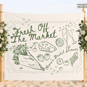 Custom Fresh Off the Market Banner Sign, Flowers Bachelorette Party Decor Tapestry, Citrus Bridal Shower Brunch Hanging Backdrop Photobooth