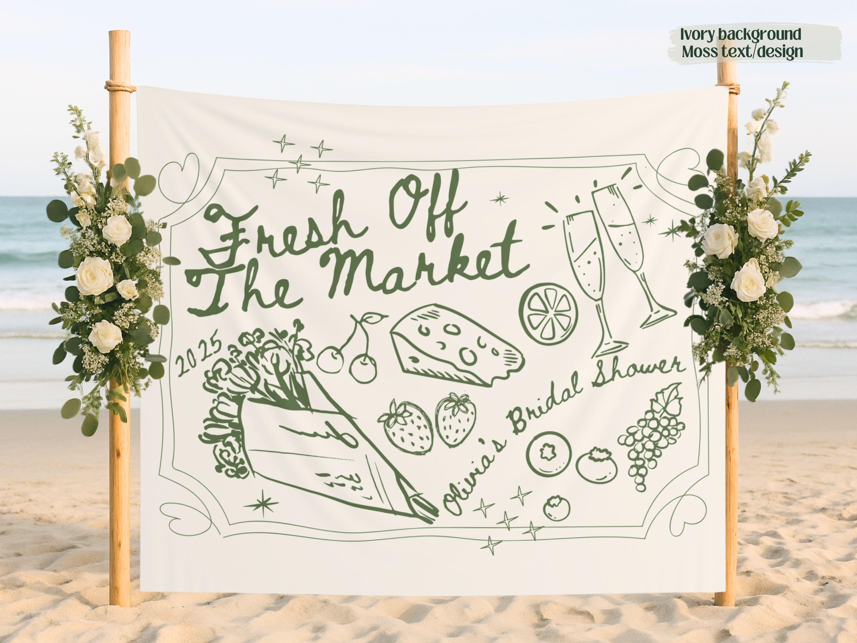 Custom Fresh Off the Market Banner Sign, Flowers Bachelorette Party Decor Tapestry, Citrus Bridal Shower Brunch Hanging Backdrop Photobooth