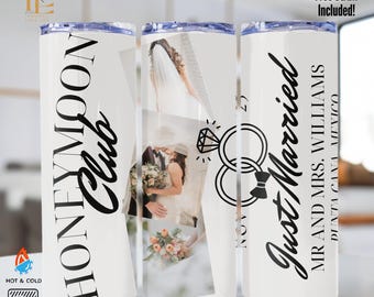 Honeymoon Club Tumbler Set, Matching Just Married Travel Mugs with Lid and Straw, Mr and Mrs Honeymoon Gift, His and Hers Cups Wedding Gift