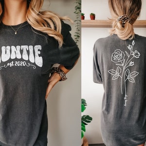 Custom Birth Month Birth Flower Auntie shirt Flower tshirt New Aunt Gift Personalized Mothers day GiftsGodmother Shirt Life, Sister Tee