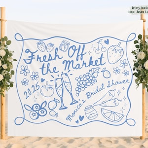Custom Fresh Off the Market Banner Sign, Flowers Bachelorette Party Decor Tapestry, Citrus Bridal Shower Brunch Hanging Backdrop Photobooth
