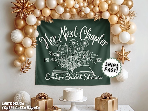 Custom Book Bridal Shower Sign Her Next Chapter Photo Backdrop New Chapter Begins Fabric Sign Personalized Book Themed Bridal Shower Banner