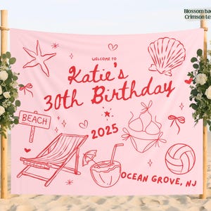 Custom 30th Beach Theme Birthday Banner Sign, Thirties Party Wall Hanging Decor 30 Personalized Location Girls Social Club Tapestry Est 1995