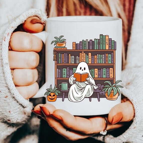 Ghost Pumpkin Mug Bookworm Gift Fall Autumn Cottagecore Mug Supernatural Horror Movie Witchy Best Friend Spooky Party Favor Halloween Gift