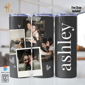 Aesthetic Polaroid Tumbler Personalized Best Friend Birthday Gift Custom Photo Travel Cup with Lid Straw Black Minimalist Tumbler Girls Trip