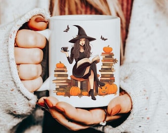 Cute Witch Camping Mug Goth Gift Witchy Sister Present Ghostly Bookish Mug Sister Gift Office Coworker Gifts Halloween Book Lover Coffee Cup