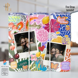 Summer Aesthetic Tumbler Personalized Best Friend Birthday Gift Custom Tumbler Polaroid Photo Travel Cup with Lid Straw Positivity Tumbler