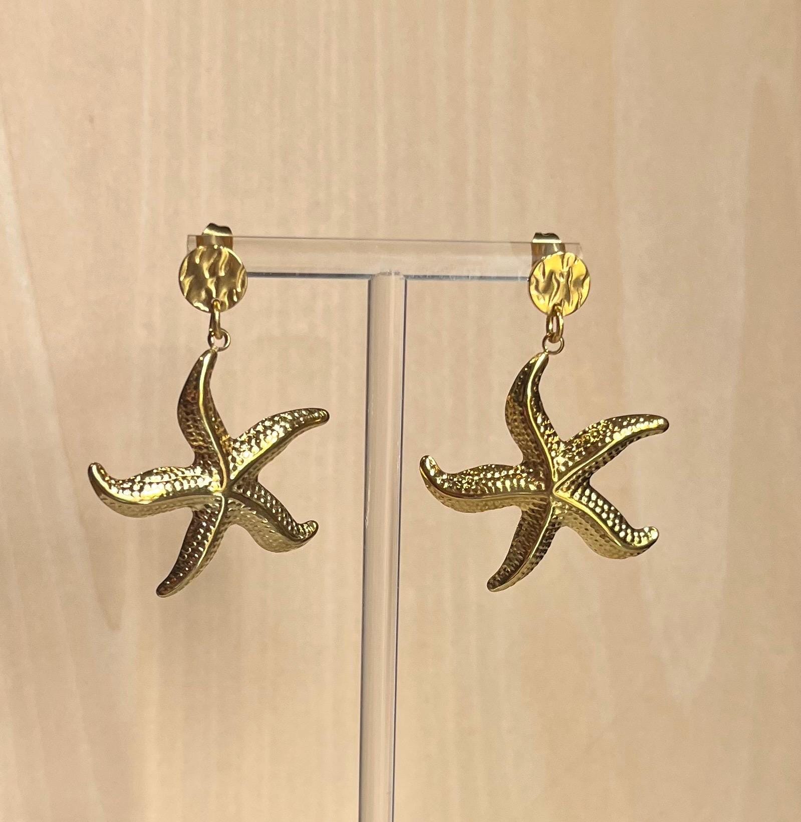 Boucles D'Oreilles Étoile De Mer - Plaqué Or 18 Carats, Acier Inoxydable, Cadeau Chic Femme, Style Océan