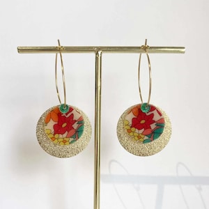 Orecchini in acciaio inossidabile e tessuto Liberty multicolore