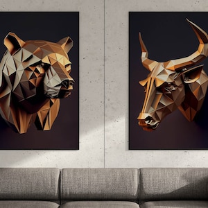 Bull vs Bear digital prints, stock market art gift for stocks trader