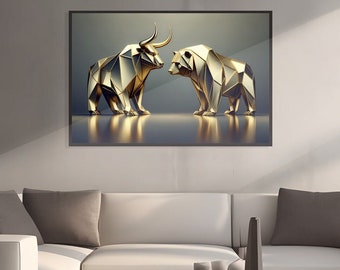 Bulle & Bär Digitaldrucke, Börse Kunst, Wall Street Art, Bullenmarkt Kunst