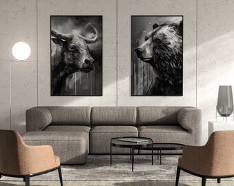 Bull & Bear Digitaldrucke, Börse Kunst, Finanzhändler Geschenke