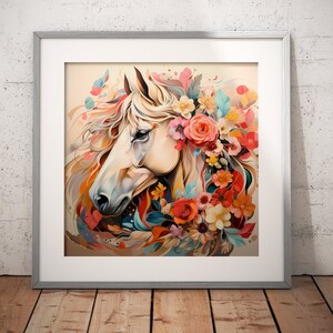 Floral Horse Portrait - Digital Download Artwork 44x44 super high resolution, Horse Wall Art, Horse Art Print, Abstract horse art