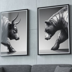 Stock market Bull, Bear art for traders gift or crypto decor